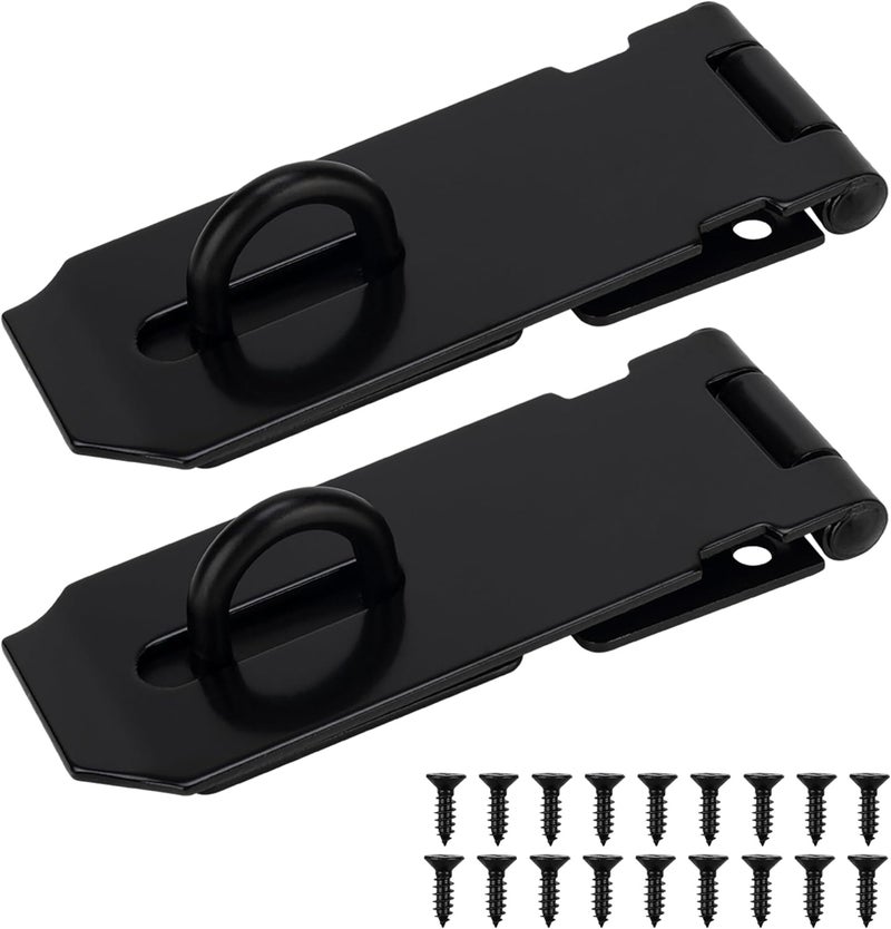 KIMIWISE 4 Inch Door Hasp Stainless Steel Hasp Latch, Heavy Duty Black Padlock for Fence Gates, Doors, and Cabinets, Brushed Surface Finish, 2 Pack - Image 1